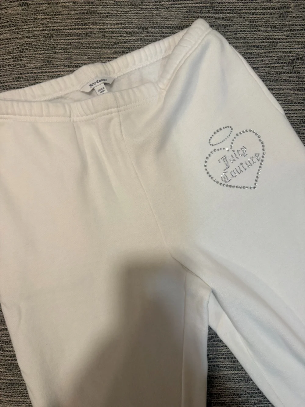 Juicy Couture White Rhinestone Heart Logo Joggers